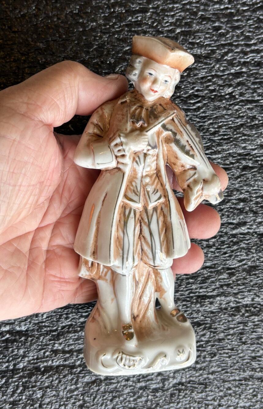 Vintage Victorian Gentleman Figurine Golden Sepia Toned ?Formal with Violin
